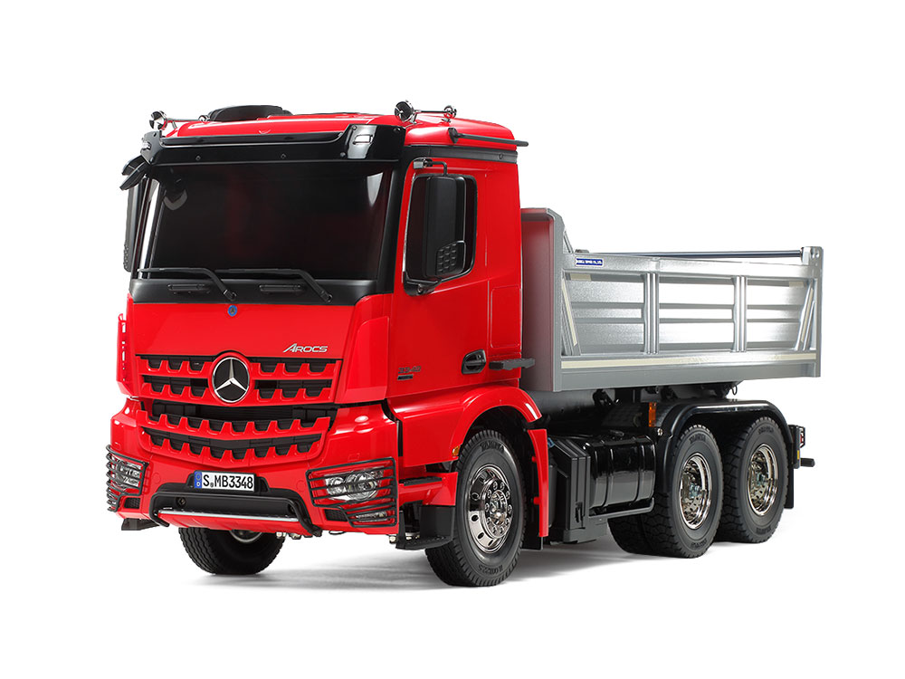 1 14 SCALE RADIO CONTROL MERCEDES BENZ AROCS 3348 6x4 TIPPER TRUCK RED CAB SILVER BED EDITION TAMIYA