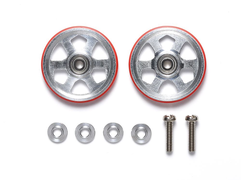 19mm ALUMINUM BALL-RACE ROLLERS (6 SPOKES) w/PLASTIC RINGS (RED